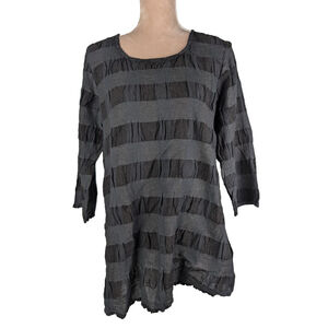 Flax Tunic Mixed Media Striped Gray and Black Top Size S Crinkle